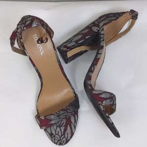 Merona Womens 9.5 Silver Burgundy Open Toe Heel